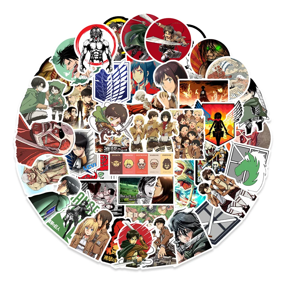 

10/30/50Pcs Attack On Titan Pvc Stickers Anime Waterproof Skateboard Luggage Laptop Guitar Graffiti Decals Kids Sticker Toys