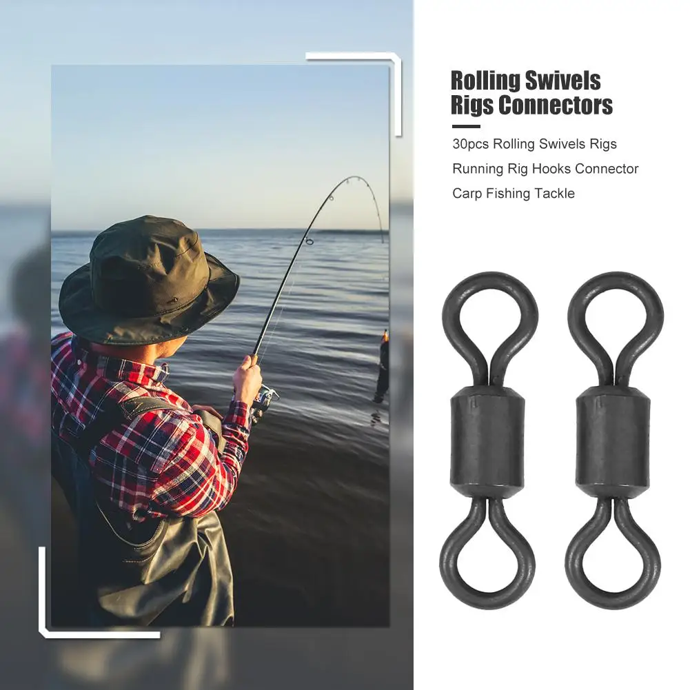 

Hot Sale Rolling Swivels Rigs Connectors 30pcs Carp Fishing Swivel Solid Rings Fish Connector 8 Shape Rolling Swivels Rig