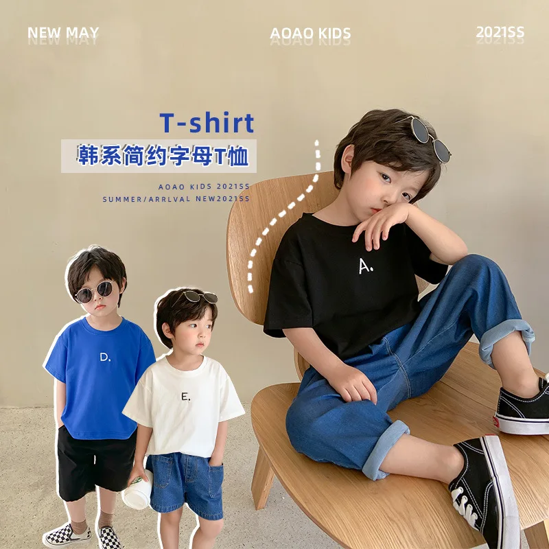 

Boys' summer T-shirt short sleeve Korean new lettered embroidery thin short sleeve casual cool top wear 10-219