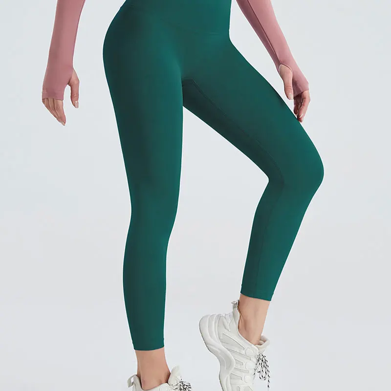 Спортивные Леггинсы сексуальные персиковые бесшовные нейлоновые с высокой