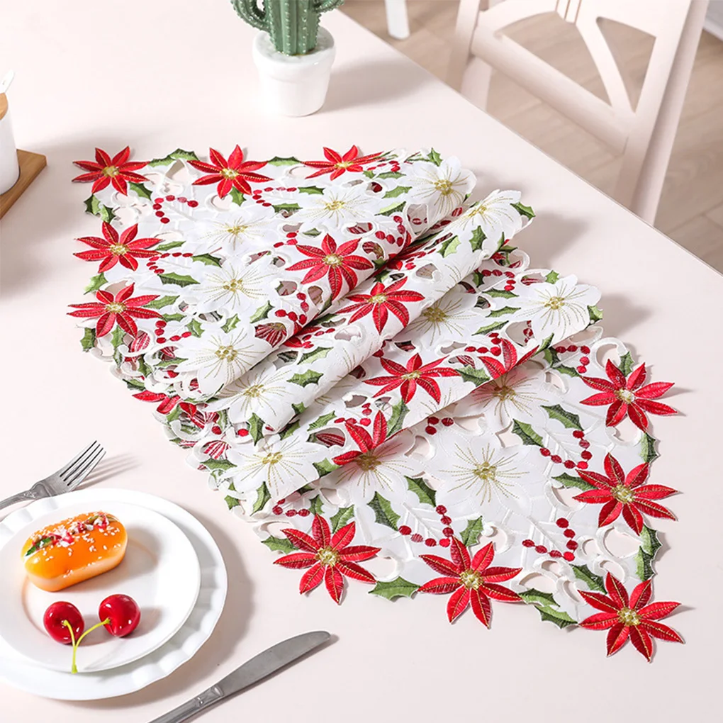 

Table Runner Embroidered Christmas Dining Table Centerpiece Decorative Tablecloth Christmas Ornament 2021 New Year's Gift