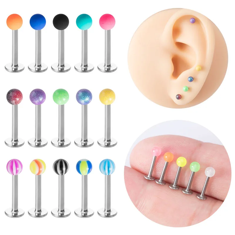 

5pcs/lot Labret Lip Ring Stud Earring Piercing Bar Surgical Steel Ear Cartilage Lobe Tragus Helix Monroe Screw Body Jewelry 16G
