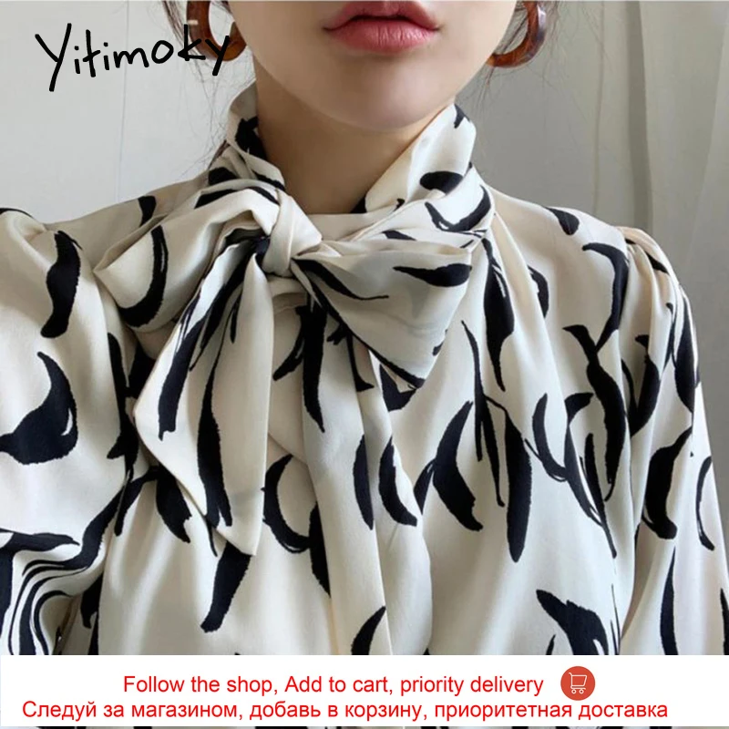 

Yitimoky Vintage Print High Waist Maxi Dresses for Women 2021 Long Sleeve Bow Lace Up Stand Collar A-Line Summer Clothes Korean