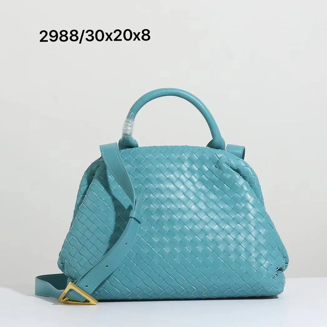 

free shipping hand-made knitting genuine leather sheepskin women handbag one shoulder bag crossbody bag 5 color 30cm