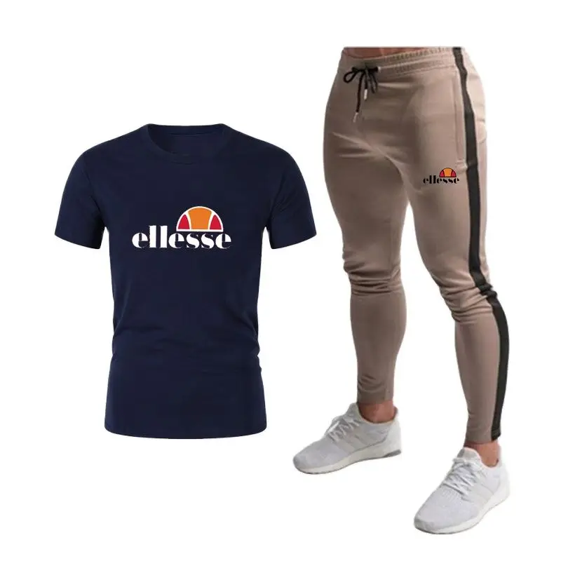

The New Men's Set Spring Summer Man Sportswear ELLESE Set Pure cotton T-shirt +Pant Sweatsuit Male Tracksuit Asia Size S-3XL