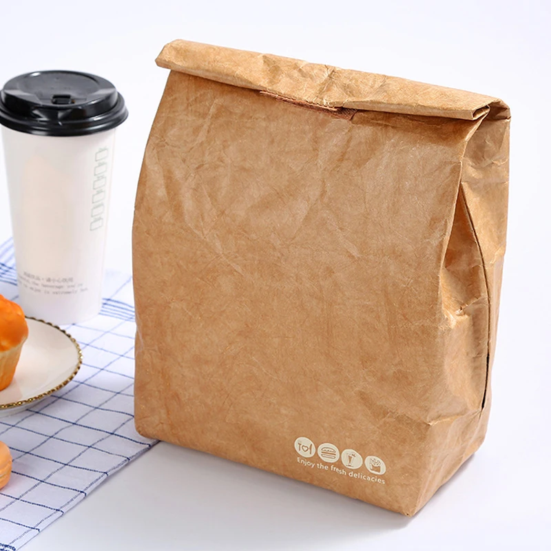 

Hot Sale Kraft Paper Lunch Bag Waterproof Reusable Picnic Bags Thermal Food Fold Bags A Faint Thermal Insulation Effect