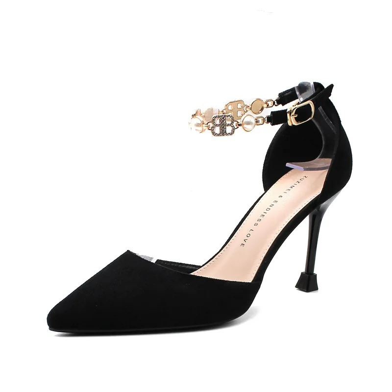 

One-Word Strap Closed Toe Sandals Women's Mid Heel Summer New High Heels Women's Stiletto Heel Wedding Party High-Grade Noble