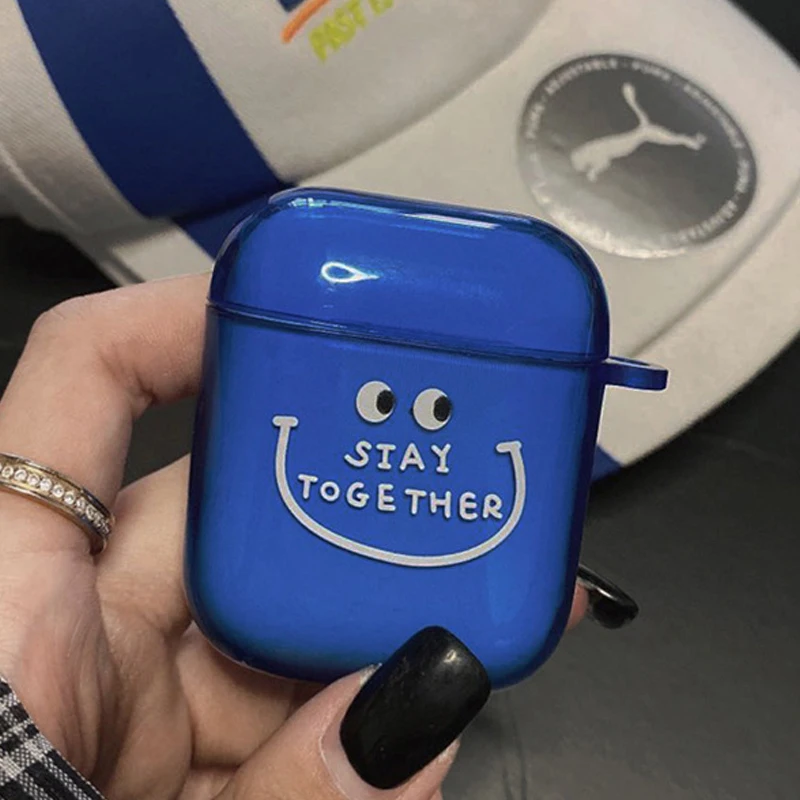 

Blue Fluorescence Smiley Silicone Wireless Bluetooth Earphone Case for Air pods 3 Pro Cases for Apple Airpod 1/2 Cover Headphone