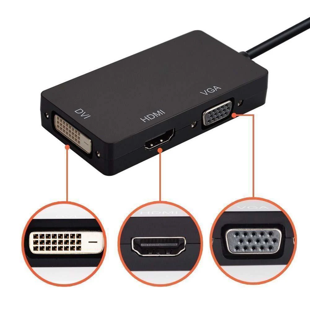 

3 IN 1 Mini Display Port Converter Male 20Pin Input HDMI/VGA/DVI Adapter Connector 28CM/11Inches for Macbook Air Pro Thunderbolt