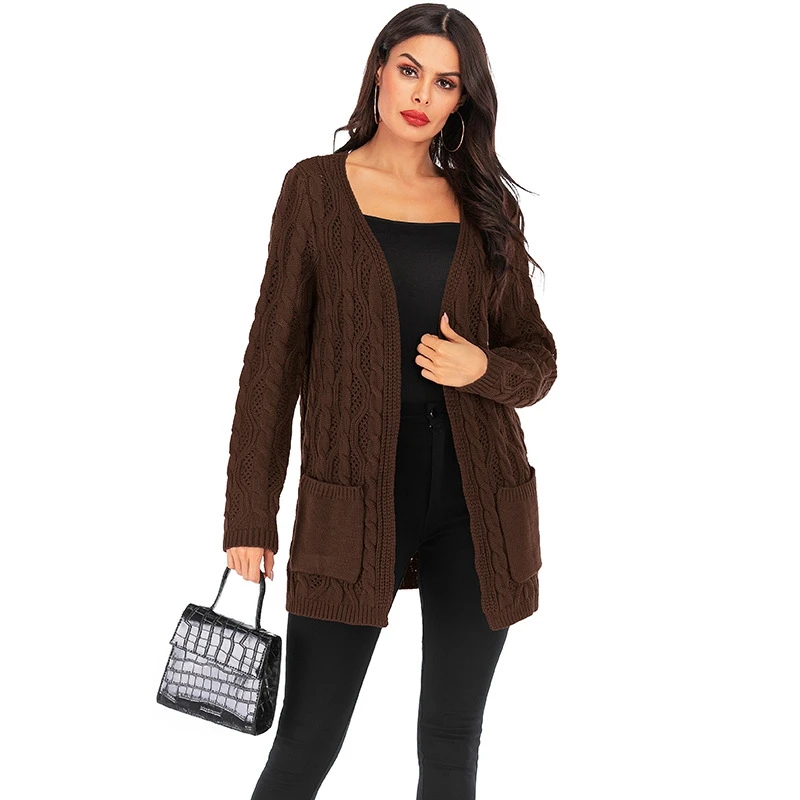 Женский вязаный кардиган оверсайз элегантный длинный свитер с длинным рукавом