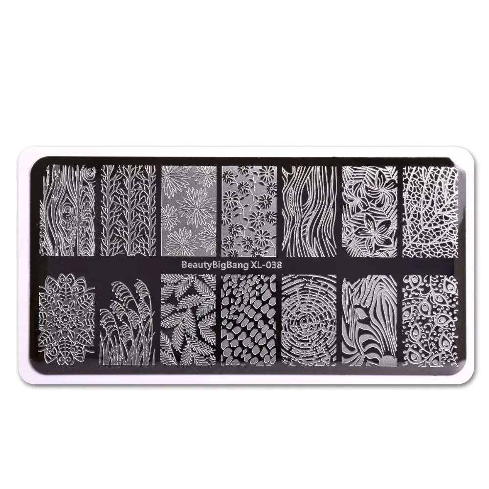 

BeautyBigBang 6*12cm Retro Nail Stamping Plate Tree Ring Wood Grain Flower Leaf Manicure Image Stencil Nail Art Plate