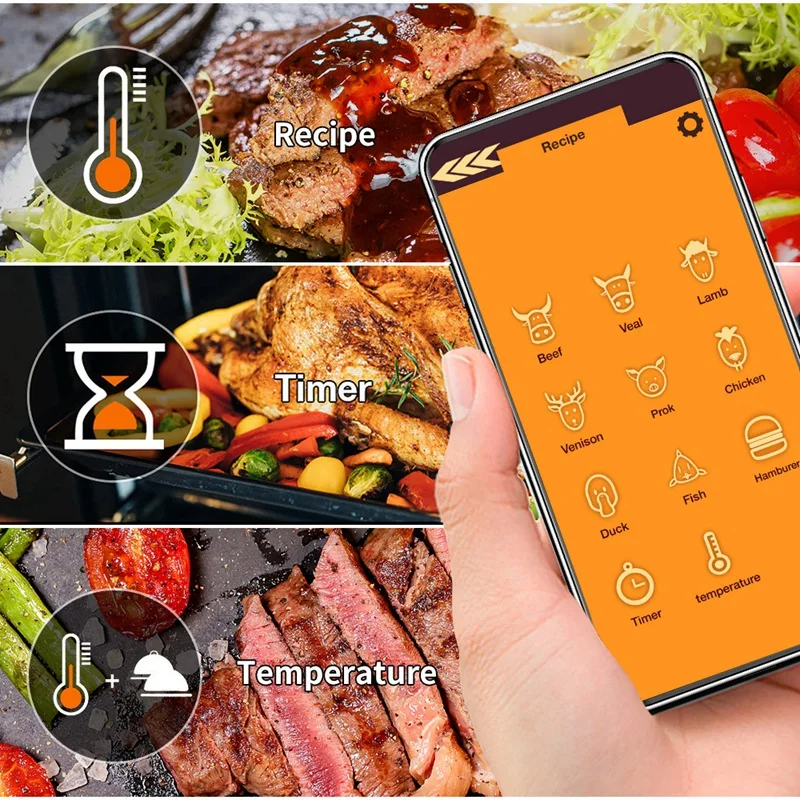 

Wireless Digital Bluetooth Barbecue Thermometer APP Control Food Cooking Oven Meat Barbecue Thermometer with 4 Probes
