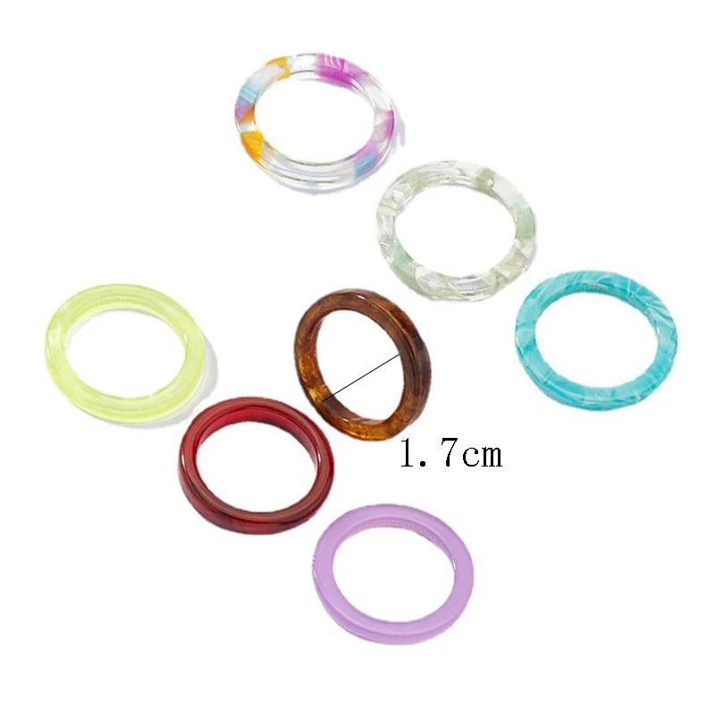 

7pcs/1set 2021 Chic Colorful Transparent Resin Fashion Acrylic Circular Rings Hot Women Party Aesthetic Jewelry Rings Set