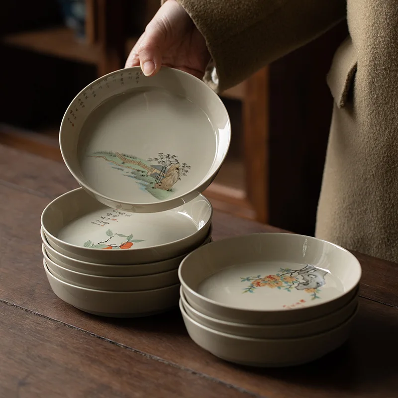 Зеленый чайник с керамическим подносом в японском стиле круглый поднос для чая