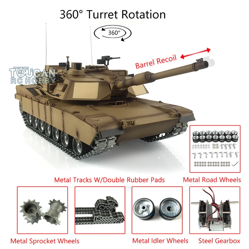 

US Stock 2.4G Henglong 1/16 Scale 6.0 Upgraded Metal Ver M1A2 Abrams RTR RC Tank 3918 TH12946-SMT2