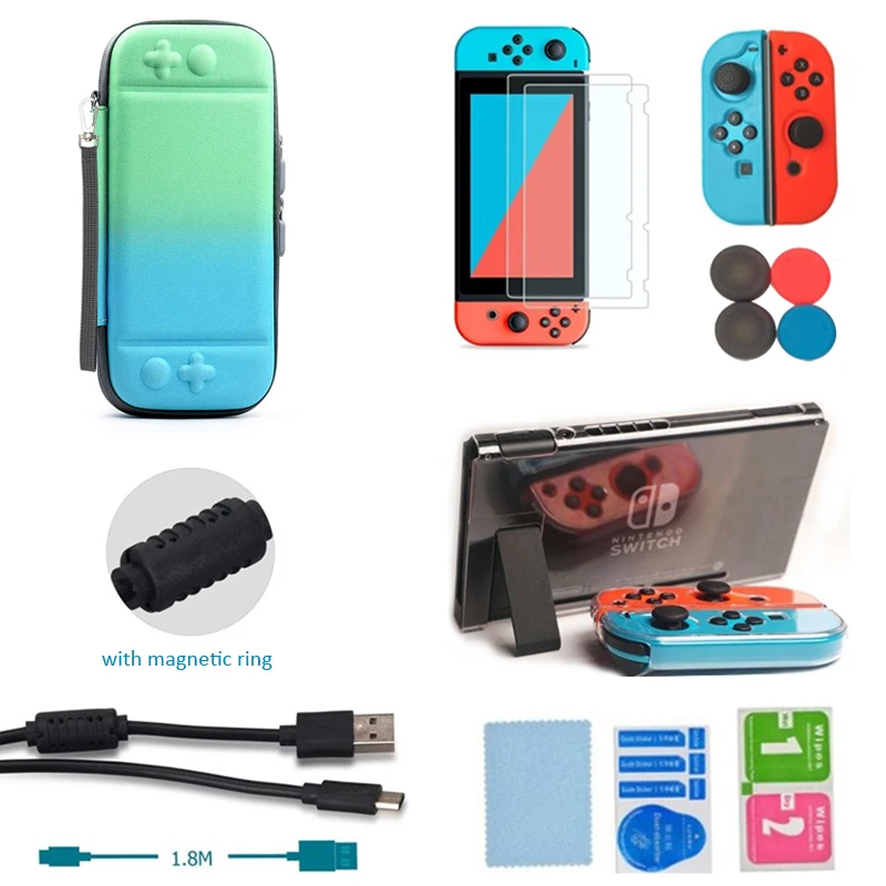 6 в 1 сумка с градиентом цвета для Nintendo Switch переноски аксессуаров консоли NS чехол