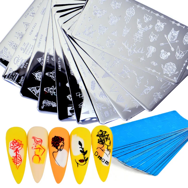 

Human Face French Line Pattern Nail Stamping Plates Geometric Leaf Floral Nail Art Stamp Stencil Printing Template Nail Tools