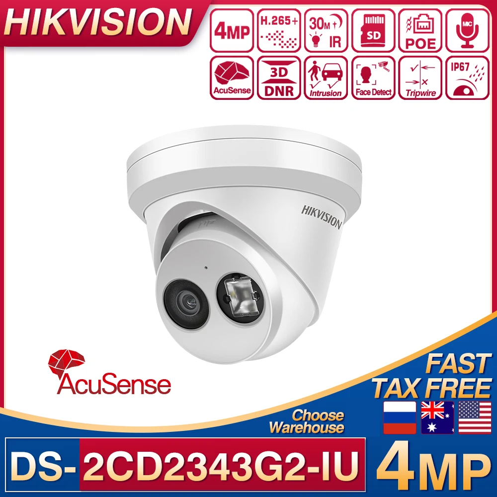 

Hikvision AcuSense DS-2CD2343G2-IU IP-камера 4 МП Встроенный микрофон слот для SD-карты H.265 + класс защиты IP67, функция анализа, распознавание лица, 30 м ИК-аудио