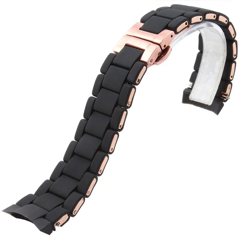

The Silicone Rubber Watchband Rose gold in Black silica gel for arman AR5905 man 23mm AR5906 woman 20mm watch band strap