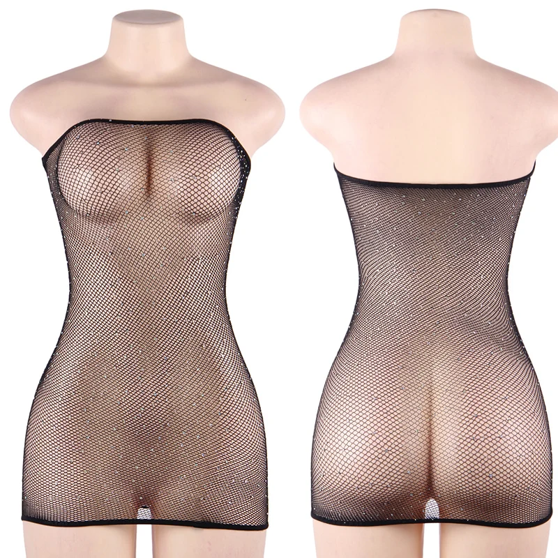 

Comeondear Fishnet Off-the-shoulder Sparkle Babydolls Hot Sexy Women Porno Lingerie Rhinestone Baby doll Dress For Women H3445