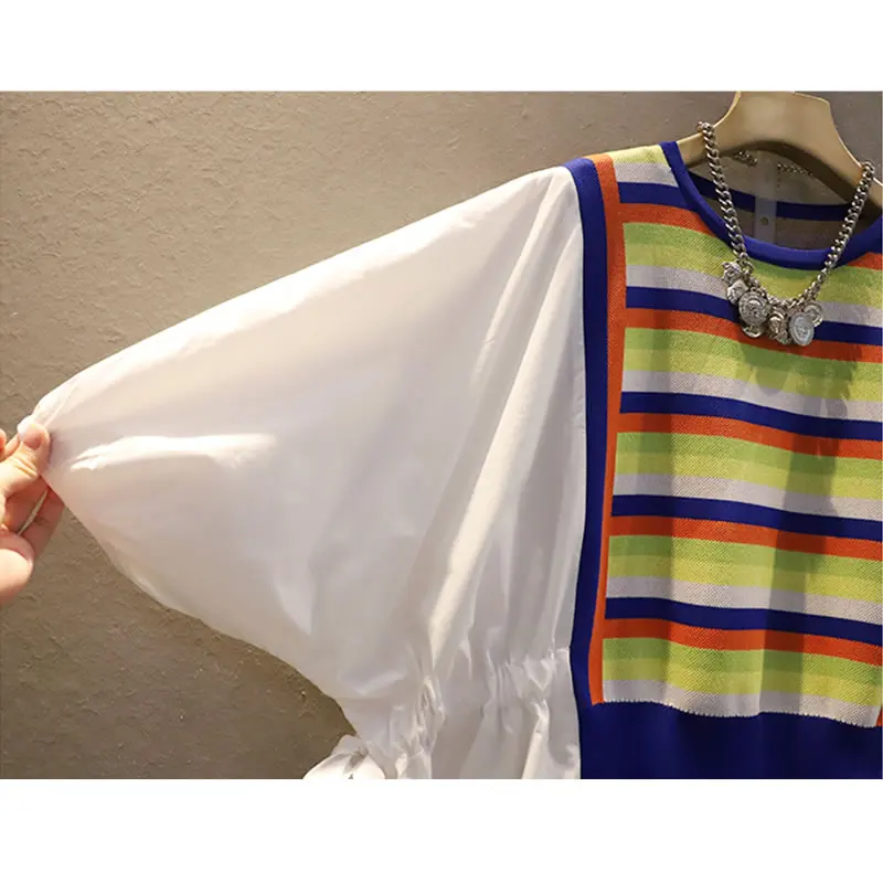 

XITAO Patchwork False Two Pieces Casual Shirts Korea 2021 Summer New Arrival Personality Fashion Loose O-neck Pullover WMD0426