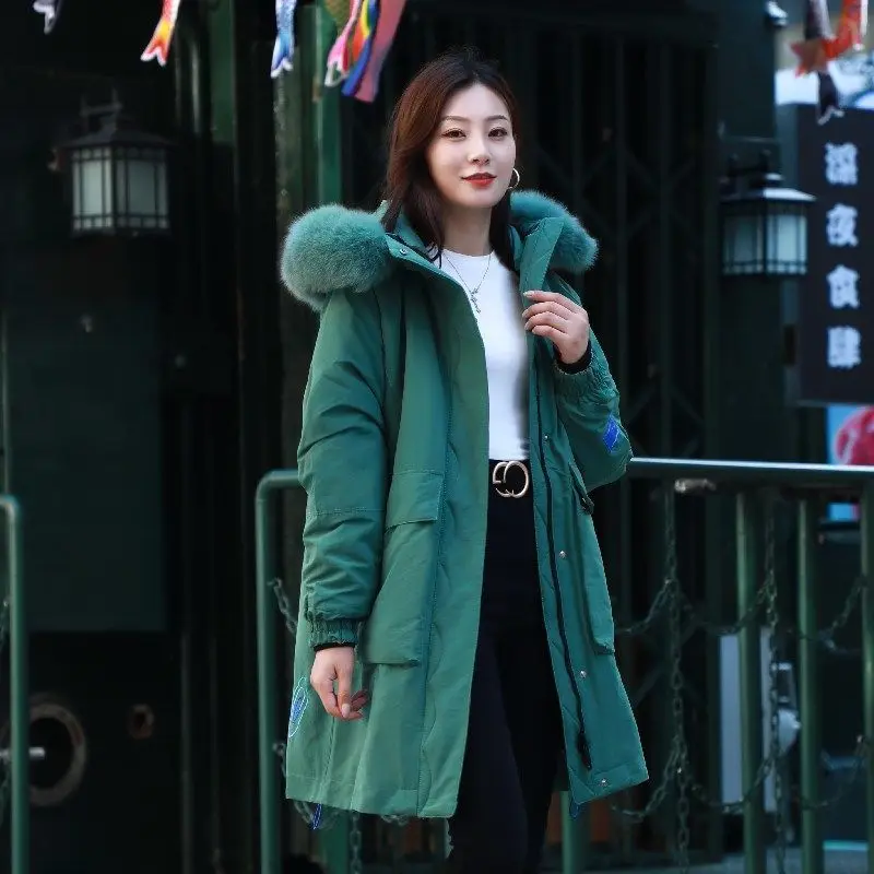 

2020 New Long Parka Real Natural Genuine Coat Fox Fur Liner Winter Jacket Women Natural Mink Fur Collar Hood Warm Detachable N57