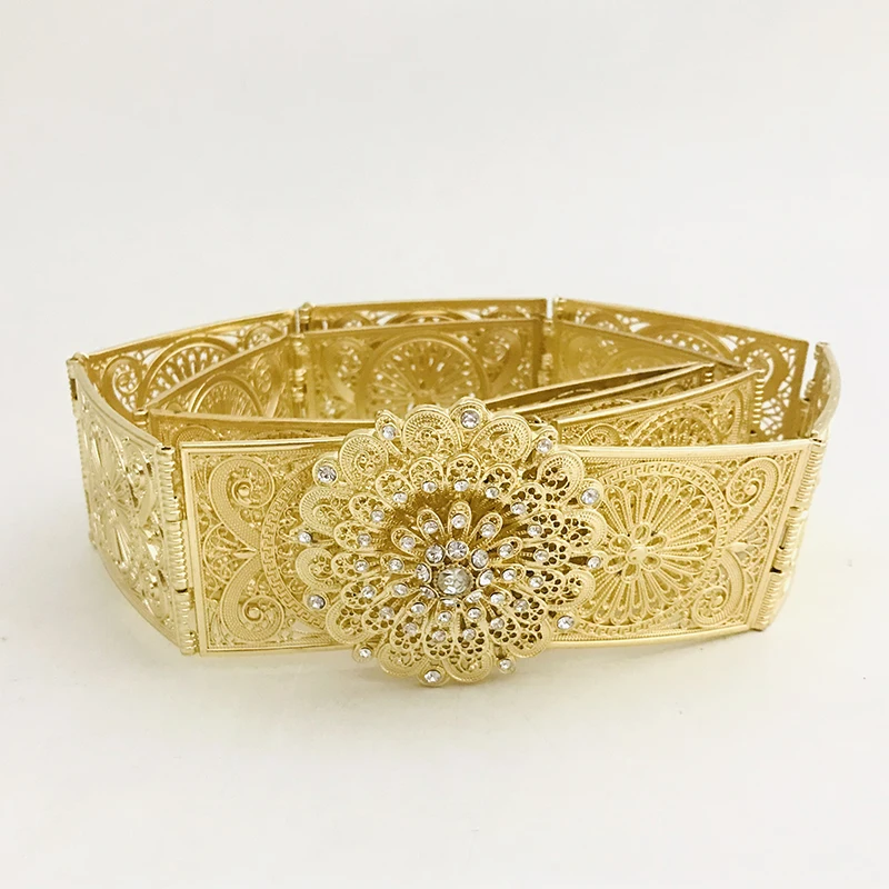 Moroccan Chic Caftan Wedding Metal Belt for Women Gold Silver Color Rhinestone Waist Chain Dubai Bridal Dress Body Jewelry