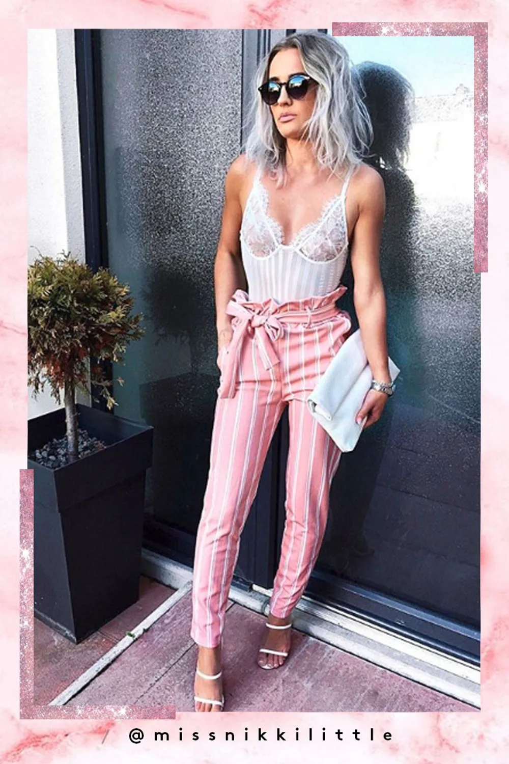 

New Women Pink Striped Harem Pants Pockets Casual Sashes Trouses