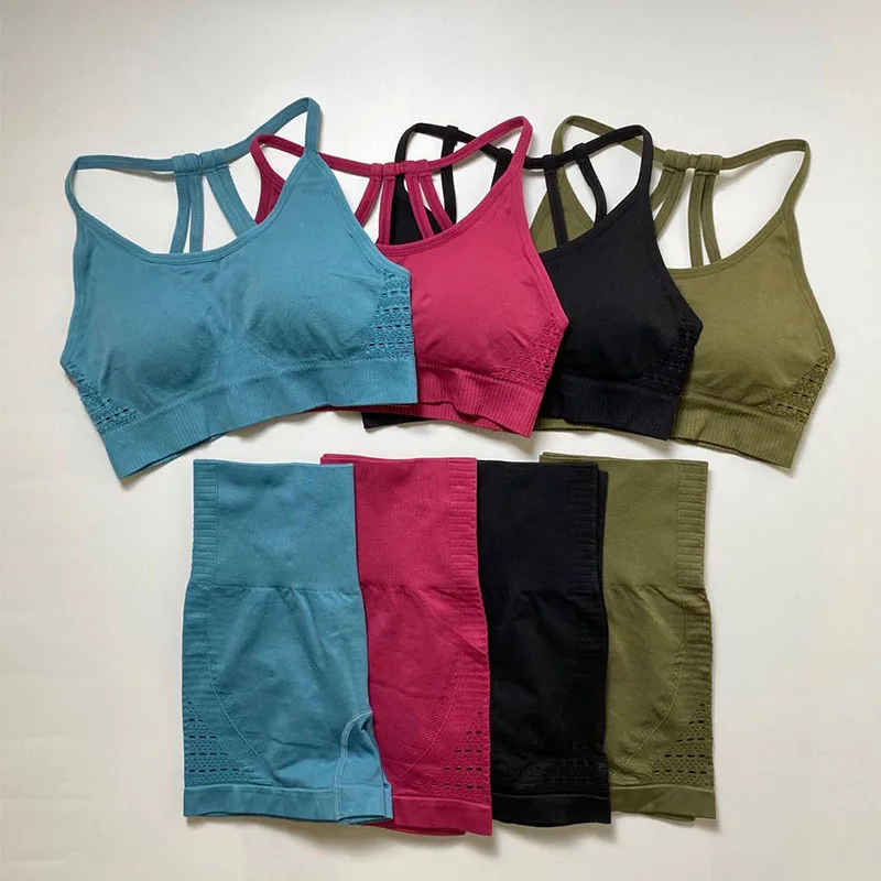 

Женский спортивный комплект из 2 предметов, энергетический бесшовный комплект с шортами для тренировок, Женский комплект для йоги, одежда д...