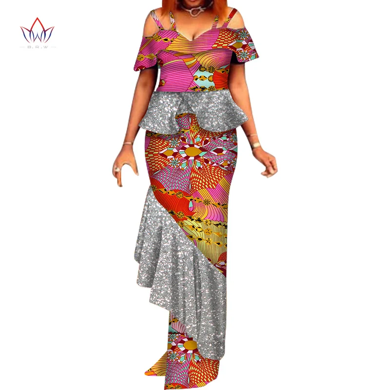 Summer Maxi Sequins Dresses Dashiki Sexy African Dresses for Women Vestidos African Clothing Plus Size Party Dresses WY6274