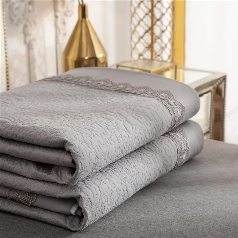 New 1pc 245x245cm and 245x265cm gray white cotton Bedspread and 2pcs pillowcase blanket Duvet Quilt bed cover