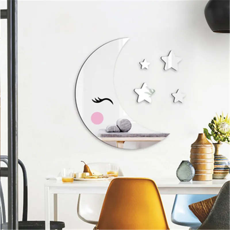 3D Moon Stars Acrylic Mirror Wall Stickers For Kids Room Home Decor Bathroom Decorative Baby Bedroom Decals | Дом и сад