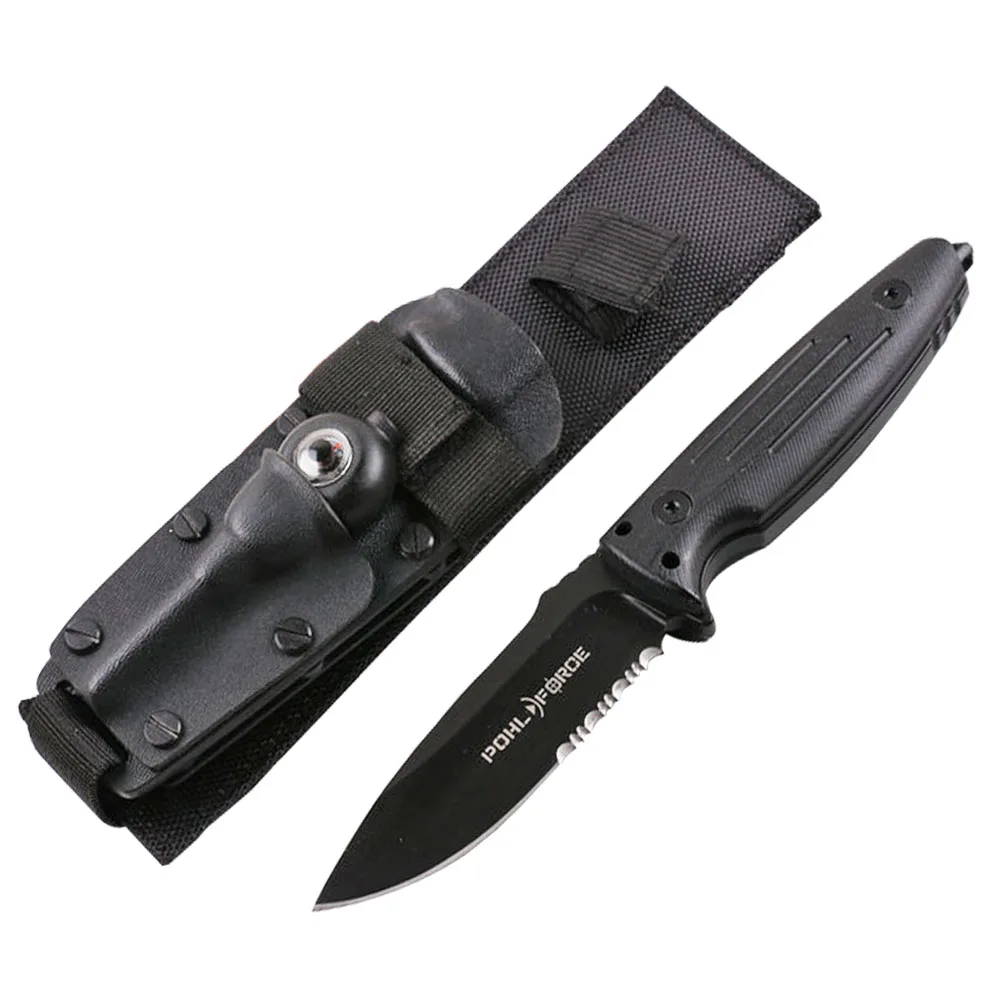 Mengoing Открытый самообороны тактический полузуб фиксированным лезвием нож D2