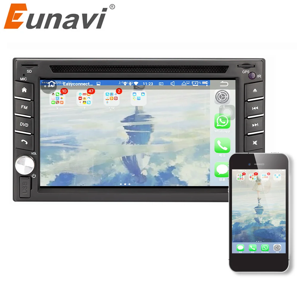 Универсальный автомобильный Dvd плеер Eunavi 2 Din RDS FM AM Bluetooth Usb Aux вход Mp5 мультимедиа