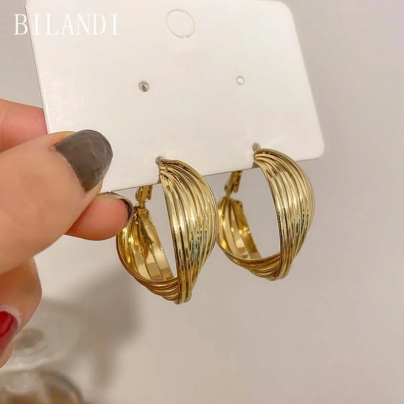 

Bilandi S925 needle Trendy Jewelry Geometric Metal Earrings Popular Exaggerated Wide Hoop Earrings For Girl Fine Accessories