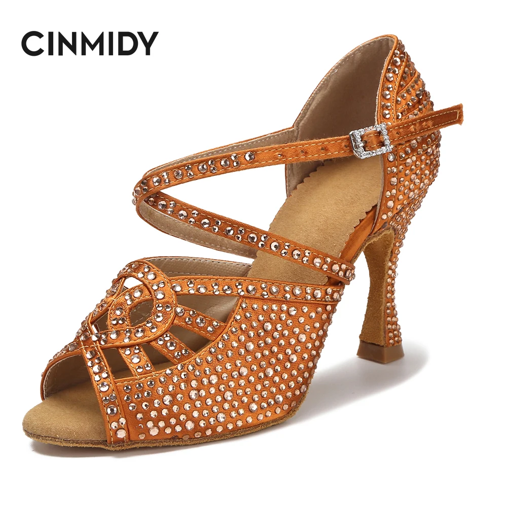 

CINMIDY Women Dance Shoes Latin Tango Salsa Rumba Samba Ballroom Party Non-Slip Sneakers Ladies Wedding Rhinestone High Heels