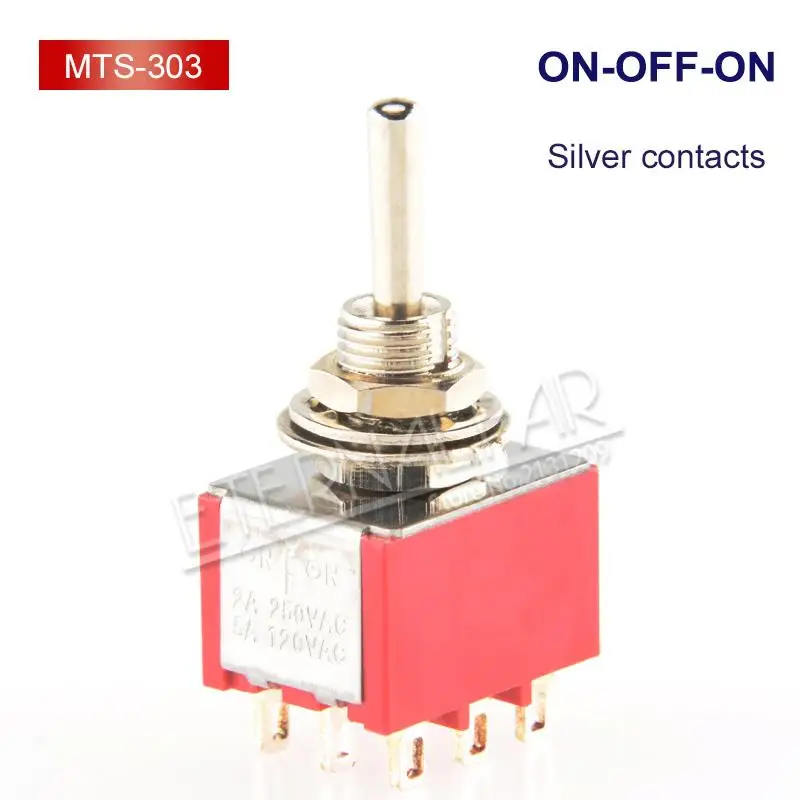 Red-MTS-303 SPDT DPDT сброс запирающий переключатель MTS-102 5A 6A 125V 3A 250 AC Mini 3 6PIN ON-OFF-ON кулисный переключатель фары двигатели - Цвет: Red-MTS-303