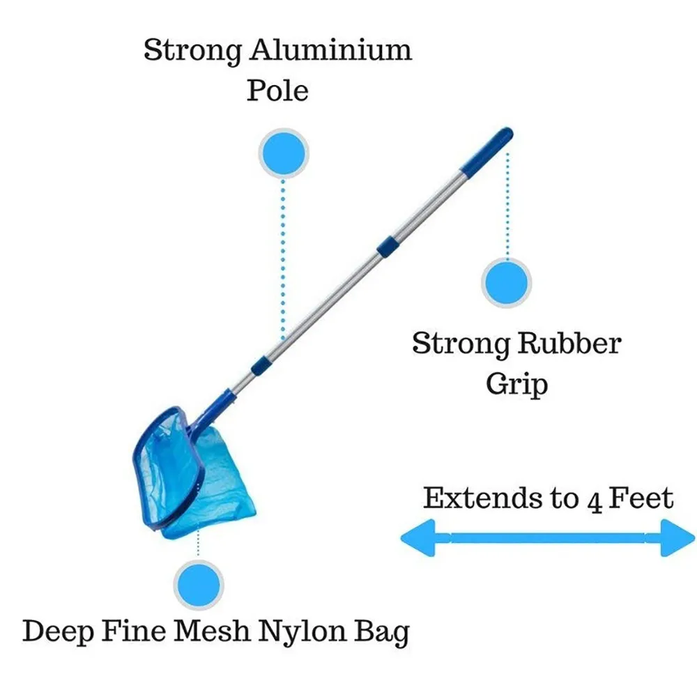 

Blue Plastic Leaf Skimmer Rake Mesh Frame Cleaning Net Aqua Swimming Pool Pond Spa Tub Lightweight Easy-Glide Operation Tools