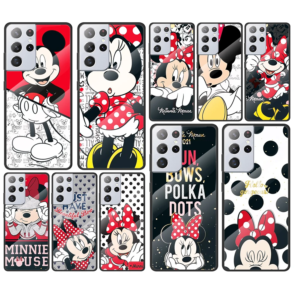 

Red disney mickey cute for Samsung Galaxy S21 Ultra Plus A72 A52 4G 5G M51 M31 M21 Luxury Tempered Glass Phone Case Cover