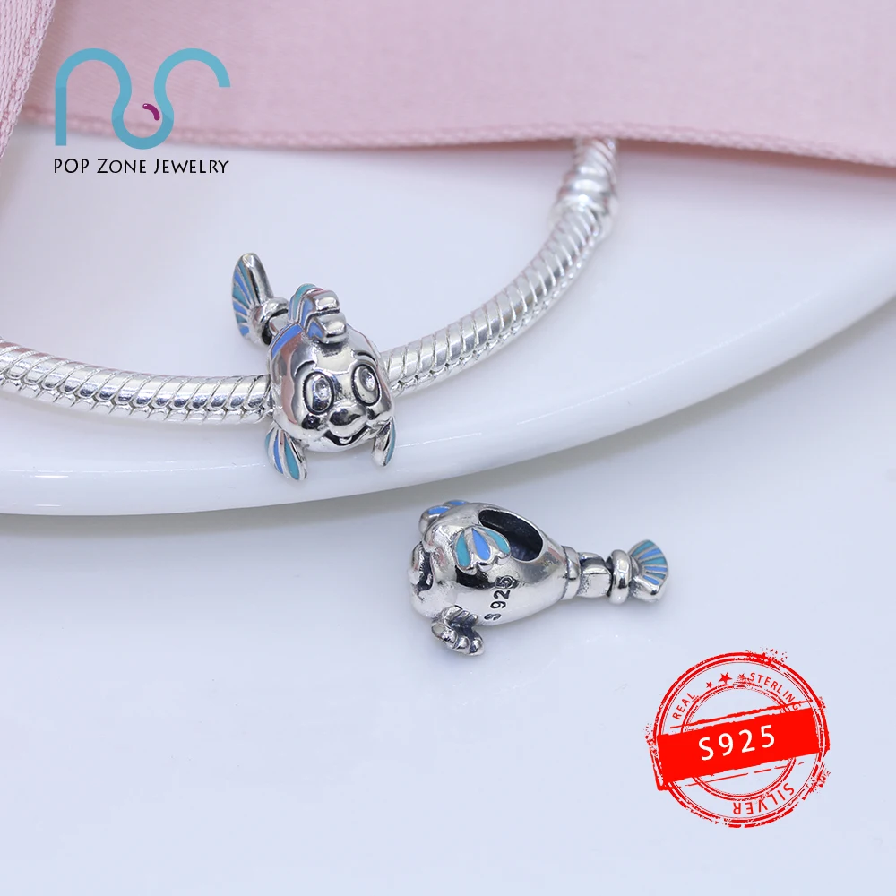 

Fit Original Pandora Charm Bracelets The Little Mermaid Flounder Charm Fish 925 Sterling Silver Fine Beads DIY New Jewelry