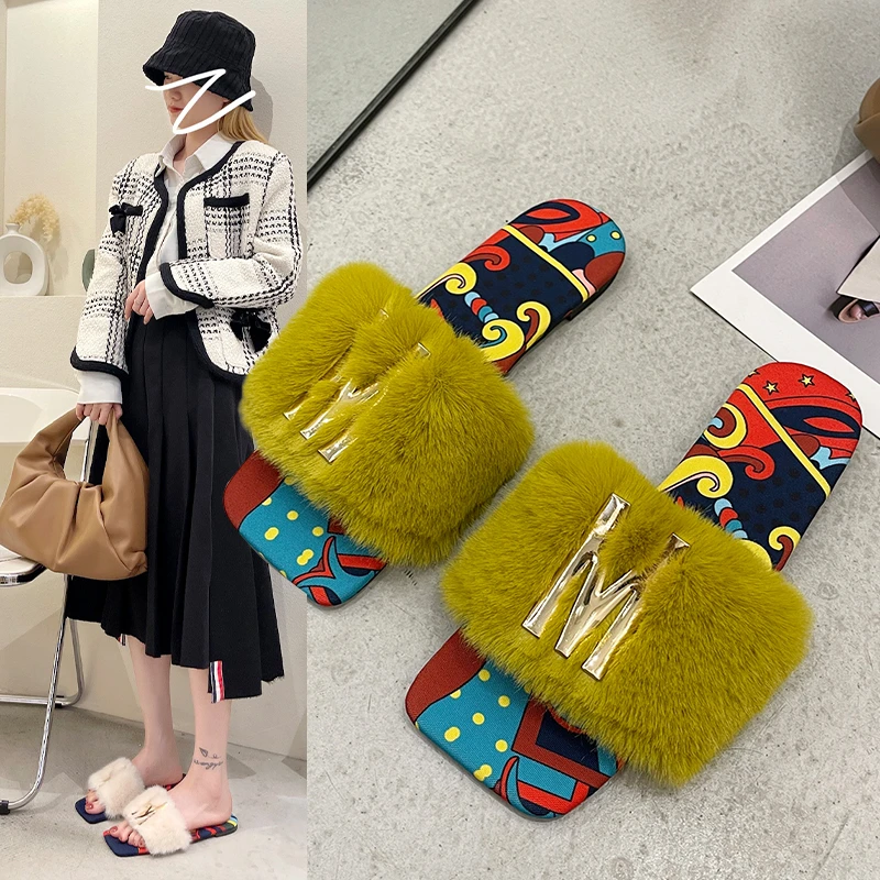 

Autumn and Winter Ladies Cotton Slippers Fashion Slippers Flat Indoor Shoes Slippers House Furry Cute Fashion Women