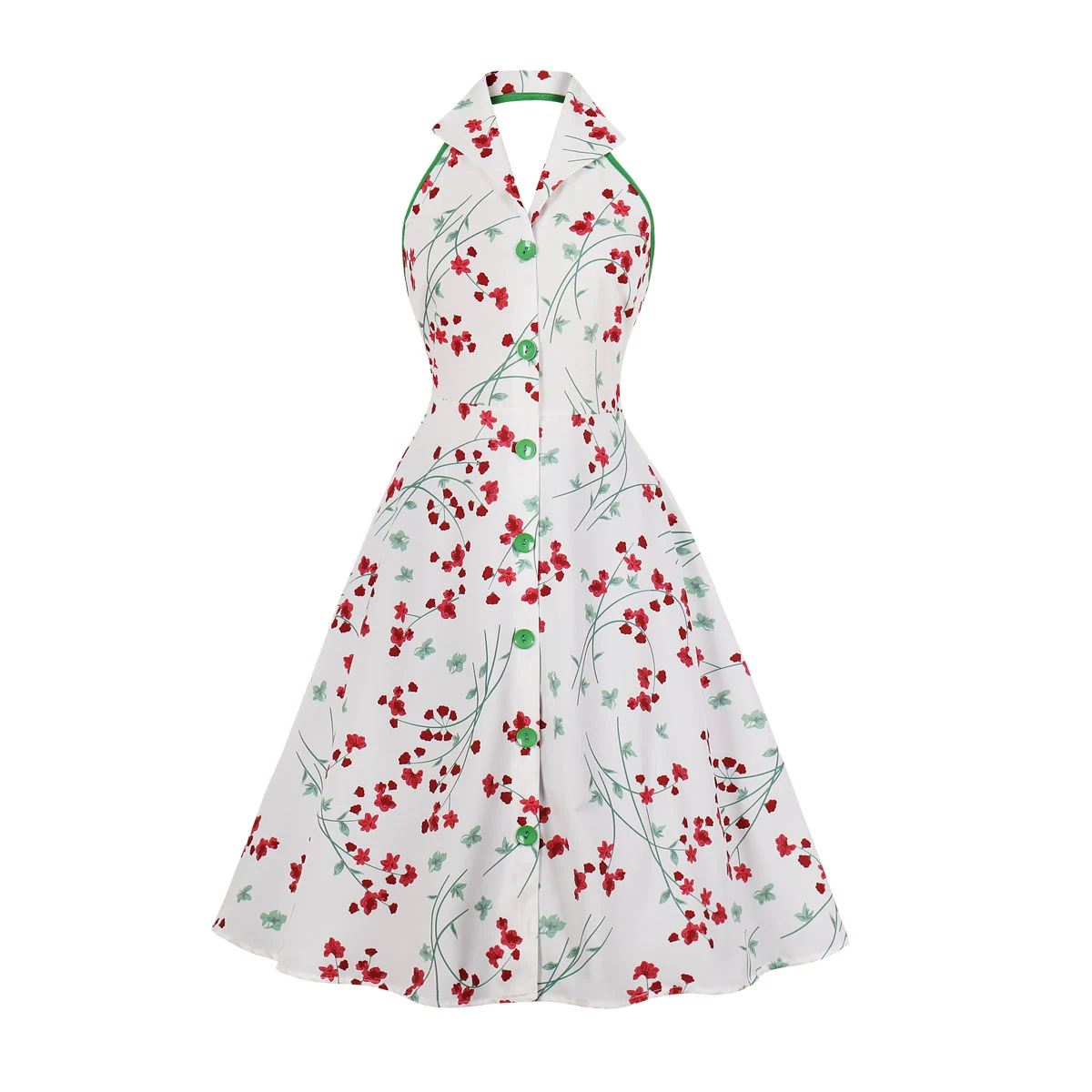 

Women's Print Button up Halter Neck Vintage Dress