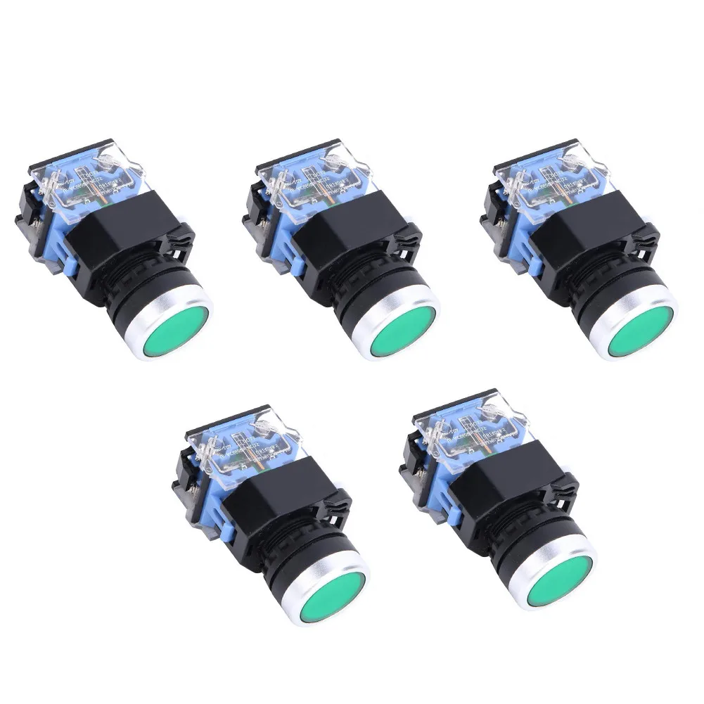 

5Pcs 22mm Green Momentary Push Button Switch 600V 10A NO NC Brand New Silver Alloy Connector Has Good Contact Performance