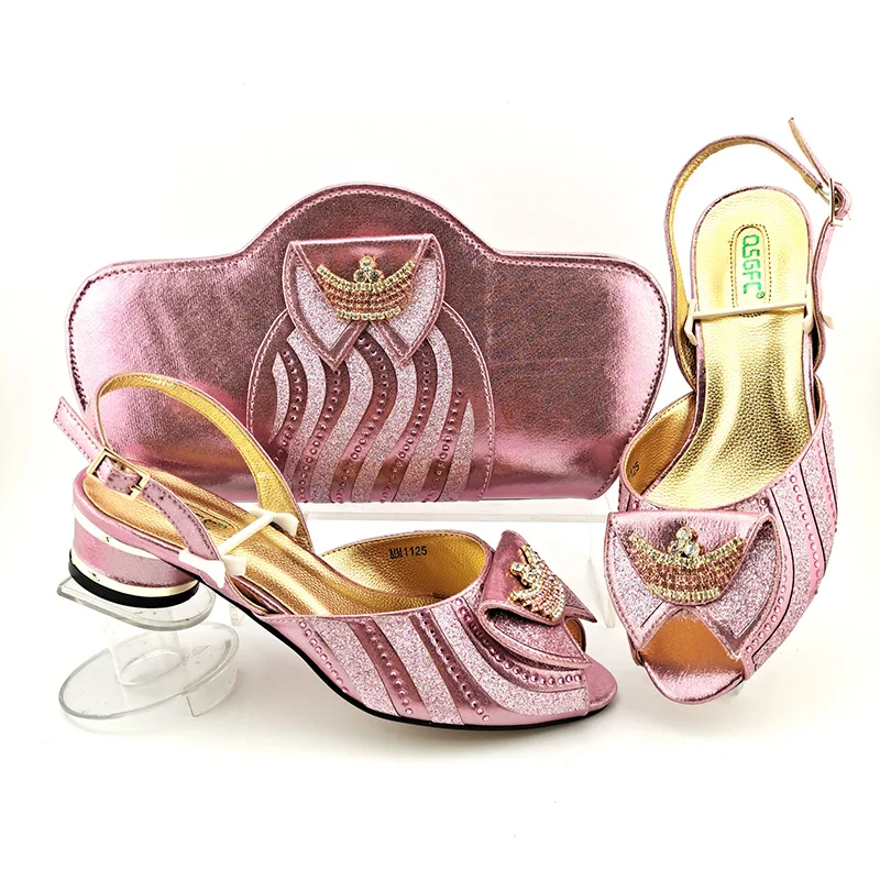 

doershow fashion lady Shoes and Bag Set Italy pink Color Italian Shoes with Matching Bag Set Decorated with Rhineston! SFG1-19