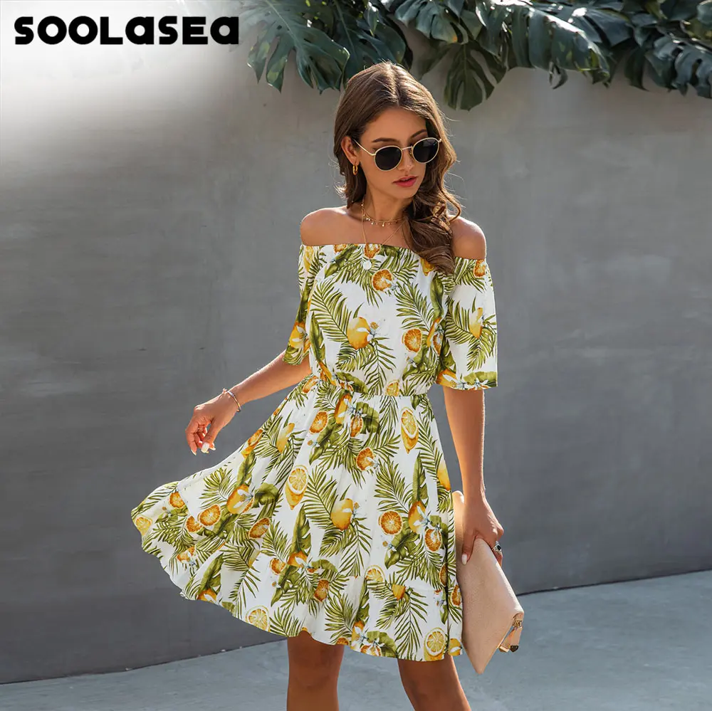 Женское богемное платье с листьями BOHO SOOLASEA летнее цветочным принтом и открытыми