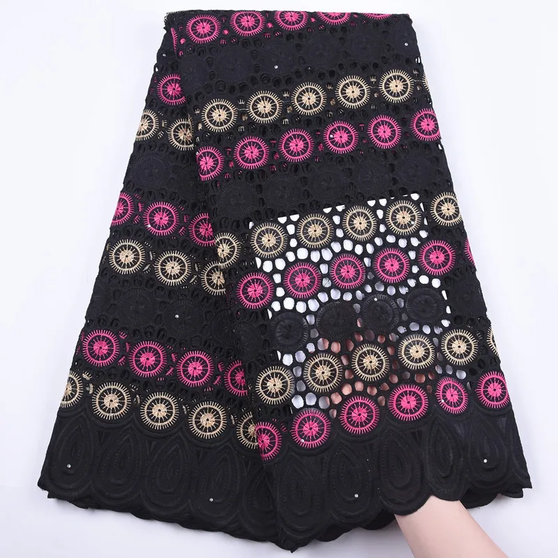 Черная африканская сухая кружевная ткань из 100% хлопка 2020 Высококачественная