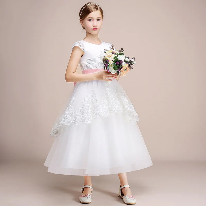 Белые Свадебные Платья с цветочным узором для девочек Элегантные кружевные