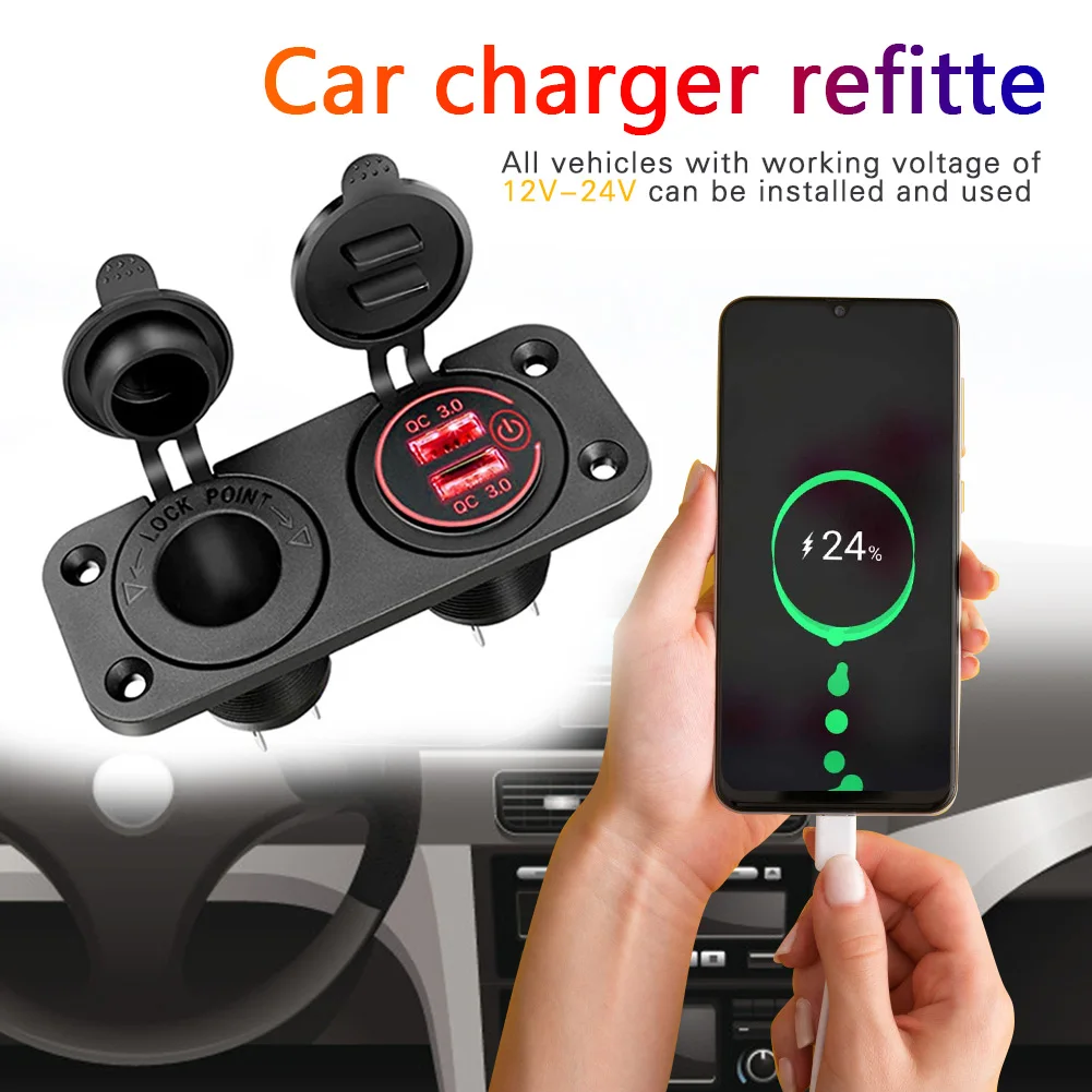 

2 IN 1 Dual QC 3.0 Fast Charger Car Charger USB Cigarette Lighter Socket Power Outlet Plug 12V 24V Socket Car Digital Voltmeter
