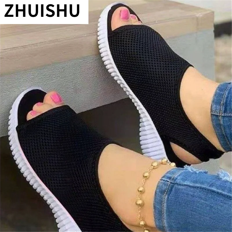 

2021 Women's Platform Wedges Casual Sandals Outdoor Comfortable Breathable Mesh Women Shoes Fashion Fish Mouth Set Foot Sandals