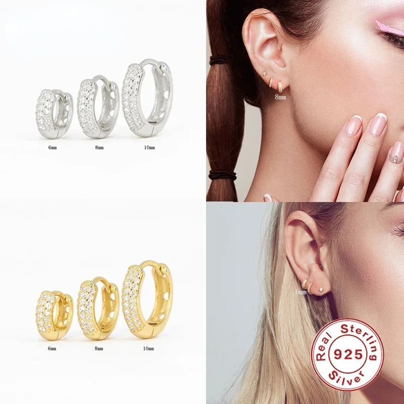 

Half Side Zircon Crystals Hoop Earrings for Women Girls 925 Sterling Silver Jewelry Huggie Earrings Pendientes Plata Fashion